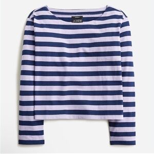 J. Crew Navy and Lavender Horizontal Stripe Boat Neck Long-Sleeve Tee